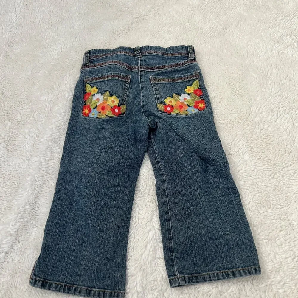 Gymboree Girls 7 Floral Embroidered Boho Indie Chic School Walking Jeans Cotton